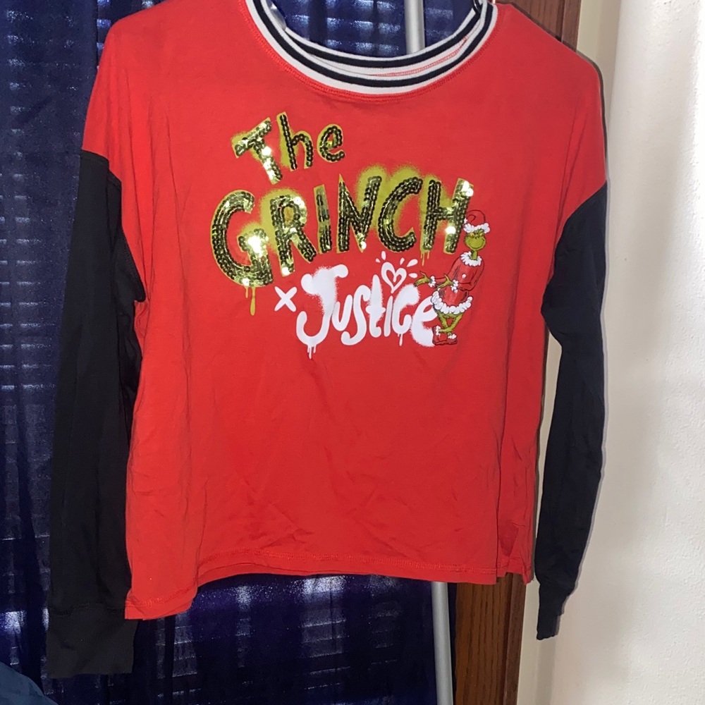 Nwot Justice Vibrant Red Grinch Tee and pants 2 piece set